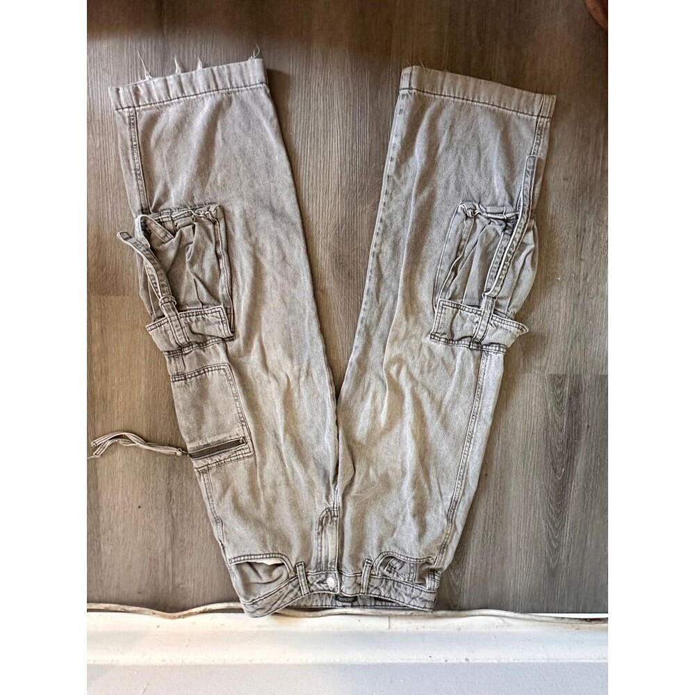 Womens Wild Fable Jeans Baggy Denim Cargo Pants Grey Utility